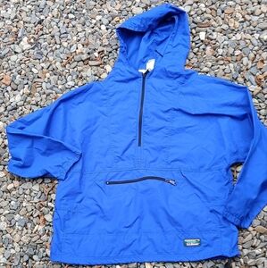 LL Bean Anorak Jacket Men's  Medium Blue  1/2 Zip Long Sleeve Hooded Pullover
